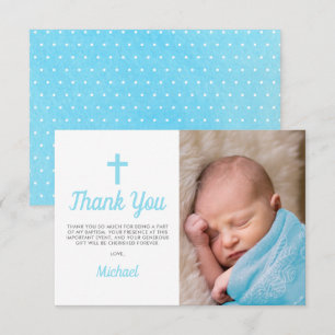 Simple Blue Boy Baptism Christening Foto Bedankkaart