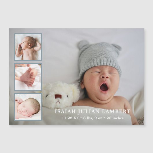 Simple Blue Boy Photo Collage Faire-part de naissa (Devant)