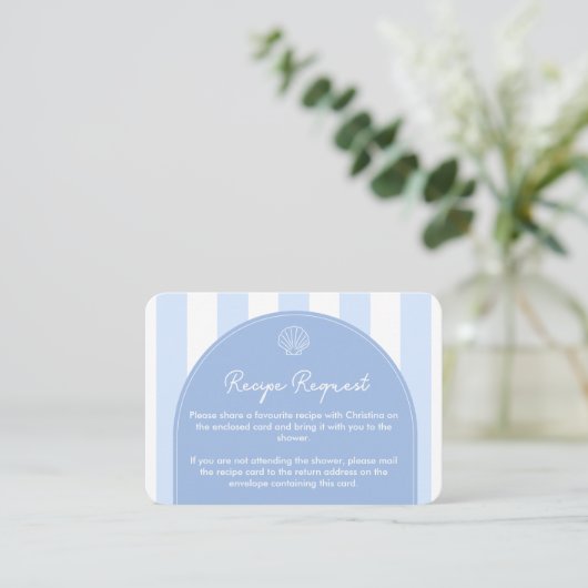 Simple Blue Coastal Bridal Shower Recipe Request Informatiekaartje (Staand voorkant)