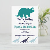 Simple Blue Dinosaur Invitations de fête d'anniver (Debout devant)