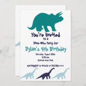 Simple Blue Dinosaur Invitations de fête d'anniver (Devant / Derrière)