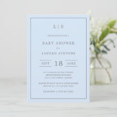 Simple Blue en Grey Monogram Boy Baby shower Kaart (Staand voorkant)