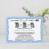 Simple Blue En vichy BBQ Baby Shower Invitations (Debout devant)