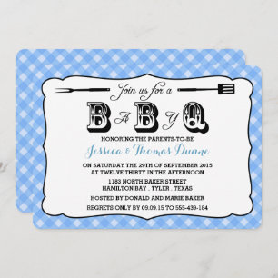 Simple Blue En vichy BBQ Baby Shower Invitations