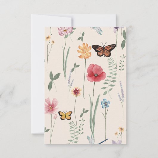 Simple Blue Fleur sauvage Papillons Mariage RSVP (Dos)