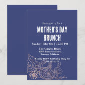 Simple Blue Floral Moederdag Brunch Kaart (Voorkant / Achterkant)