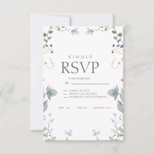 Simple Blue Floral RSVP Card (Devant)