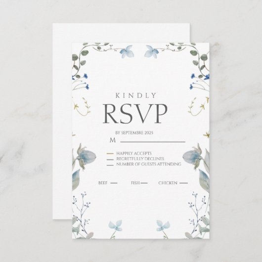 Simple Blue Floral RSVP Card (Devant / Derrière)