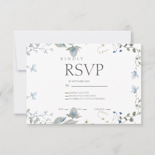 Simple Blue Floral RSVP Card (Devant)