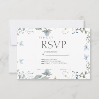 Simple Blue Floral RSVP Card Kaartje