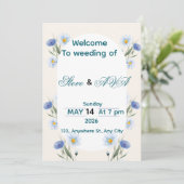 Simple Blue Floral Wedding Invitation (Debout devant)