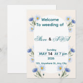 Simple Blue Floral Wedding Invitation (Devant / Derrière)