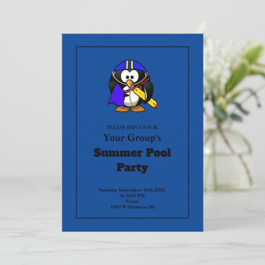 Simple Blue Funny Summer Pool Party Invitation (Debout devant)