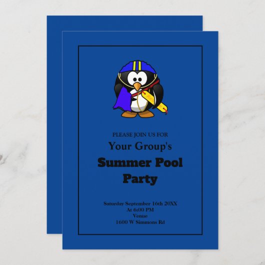 Simple Blue Funny Summer Pool Party Invitation (Devant / Derrière)