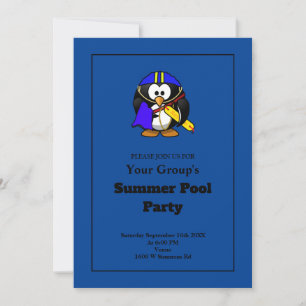 Simple Blue Funny Summer Pool Party Invitation