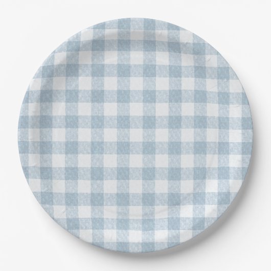 Simple Blue Gingham Papieren Bordje (Voorkant)