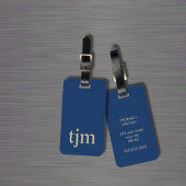 Simple Blue Golden Masculine Monogram Bagagelabel