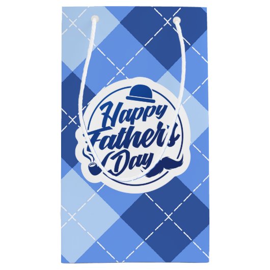 Simple Blue Happy Vaderdag | Gift Bag Klein Cadeauzakje (Achterkant)