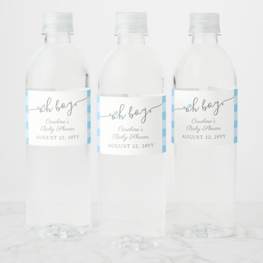 Simple Blue Heart Boy Baby shower Waterfles Etiket (Flessen)
