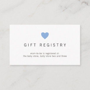 Simple Blue Heart Cadeauregister Boy Baby shower Informatiekaartje
