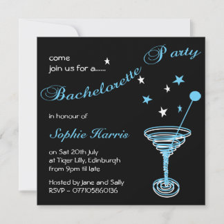 Simple Blue Martini Swirl Bachelorette Party Kaart