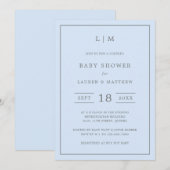 Simple Blue Monogram Boy Couples Baby shower Kaart (Voorkant / Achterkant)