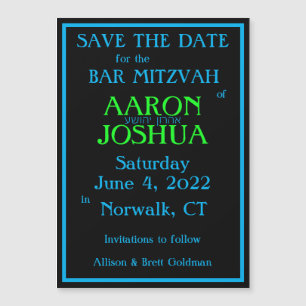 Simple Blue Neon Magnetic Save the Date Card
