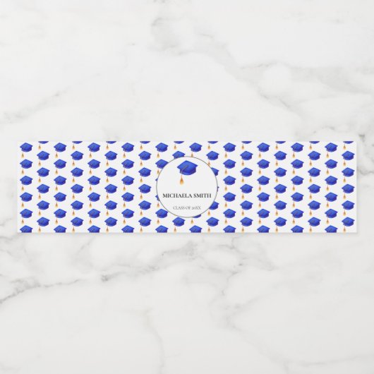 Simple Blue Pet Pattern Afstuderen Waterfles Etiket (Enkel label)