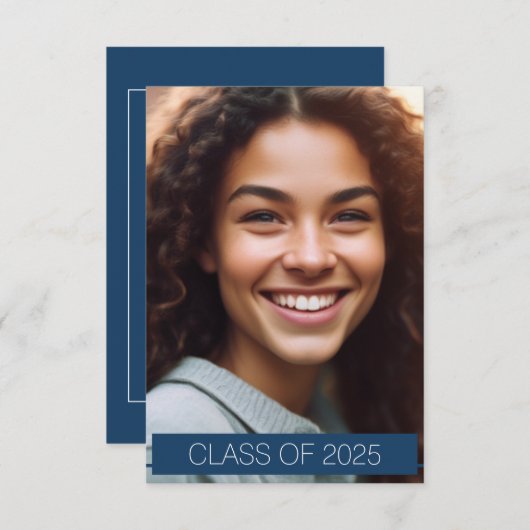 Simple Blue Photo Afstuderen Announcement Kaart (Voorkant / Achterkant)