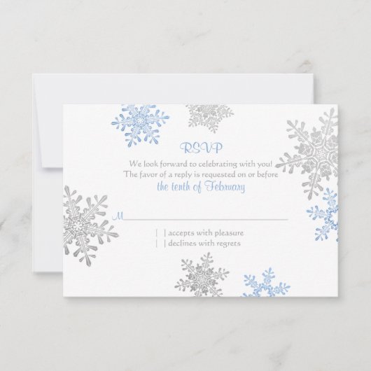 Simple Blue Silver Snowflake Hiver Mariage RSVP (Devant)