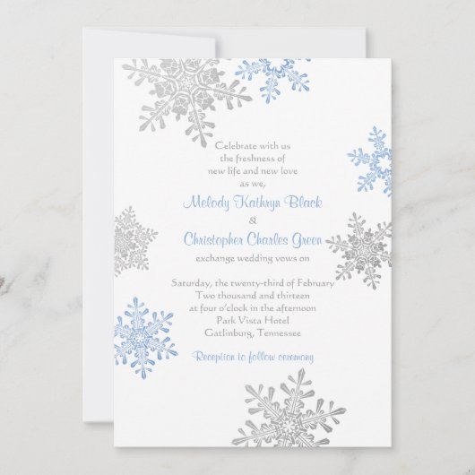 Simple Blue Silver Snowflake Winter Wedding Kaart (Voorkant)