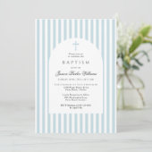 Simple Blue Stripes Baptism Invitation for Boy (Debout devant)