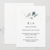 Simple Blue Thistle Floral Waterverf Wedding Kaart (Voorkant / Achterkant)