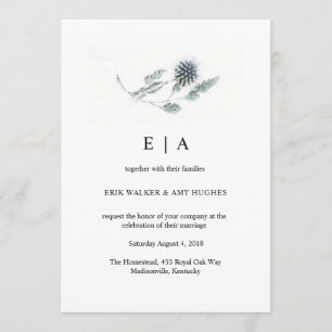 Simple Blue Thistle Floral Waterverf Wedding Kaart