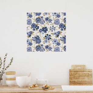 Simple Blue Vine Botanical Modern Flowers Poster