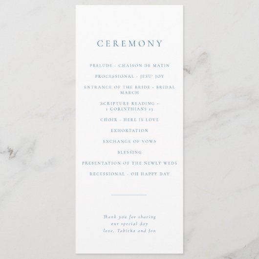 Simple Blue Vintage Seashell Wedding Programme (Dos)