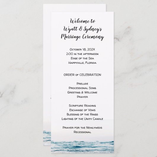 Simple Blue Water Coastal Wedding Program Sjabloon (Voorkant / Achterkant)