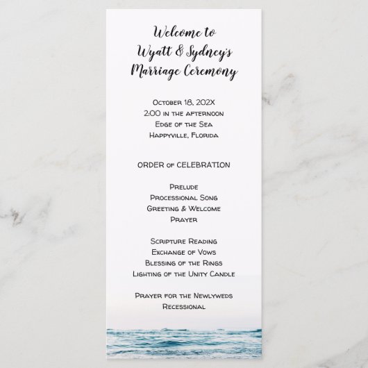 Simple Blue Water Coastal Wedding Program Sjabloon (Voorkant)