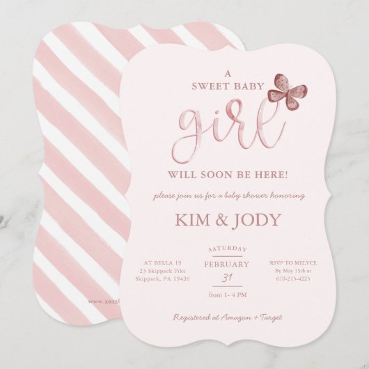 Simple Blush Butterfly Baby Girl Shower Kaart (Voorkant / Achterkant)