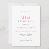 Simple Blush Pink 21ème anniversaire Invitation (Devant)