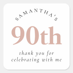 Simple Blush Pink 90th Party Dank u Vierkante Sticker