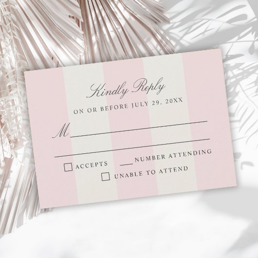 Simple Blush Pink Cabana Stripes Wedding RSVP