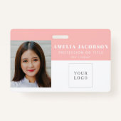 Simple Blush Pink Employee Photo ID Logo Barcode  Badge (Voorkant)