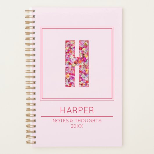 Simple Blush Pink Girly Floral Monogram Letter H Planner (Voorkant)