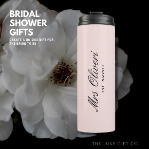 Simple Blush Pink Typography Bride Thermal Tumbler Thermosbeker