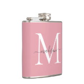 Simple Blush Pink White Grey Monogram Script Naam Heupfles (Rechts)