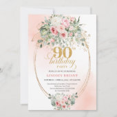 Simple Blush Roses Minimal 90th Birthday Invites Kaart (Voorkant)