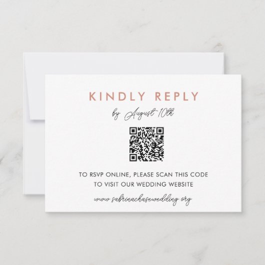 Simple Blush Wedding Website RSVP QR Code Kaart (Voorkant)