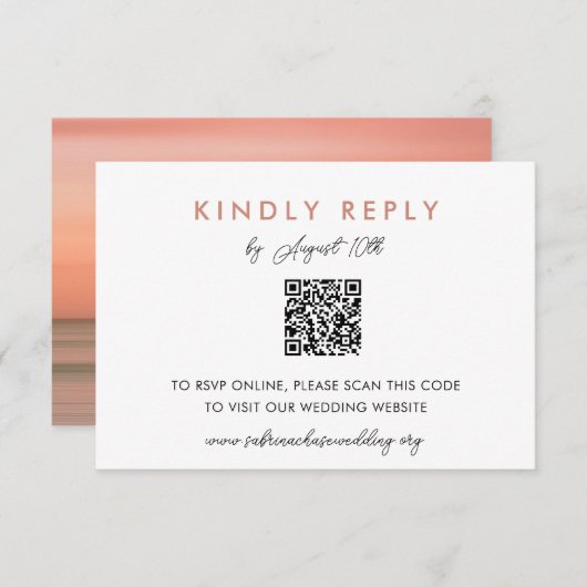 Simple Blush Wedding Website RSVP QR Code Kaart (Voorkant / Achterkant)