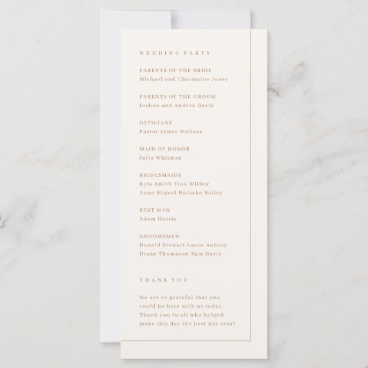 Simple Boho Arch Minimalist Wedding Program (Achterkant)
